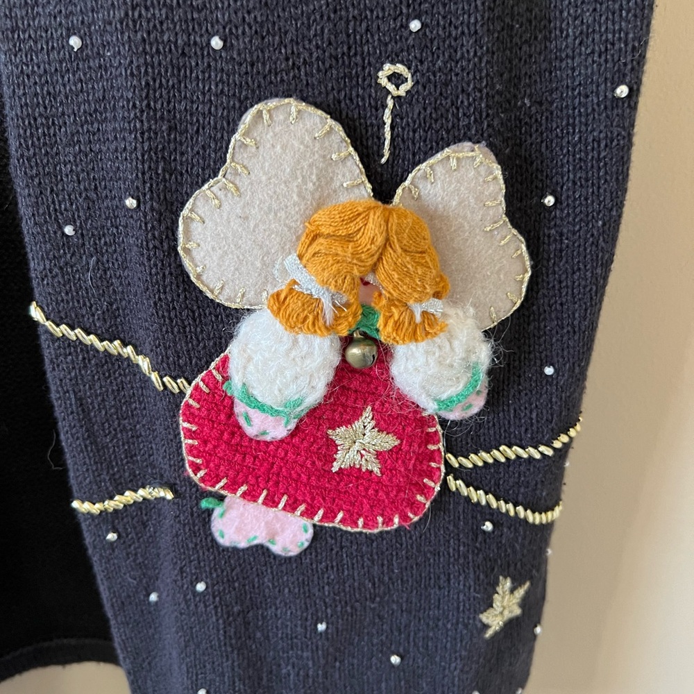Festive Black Knit Vest with Angel Appliques - Picture 3 of 11